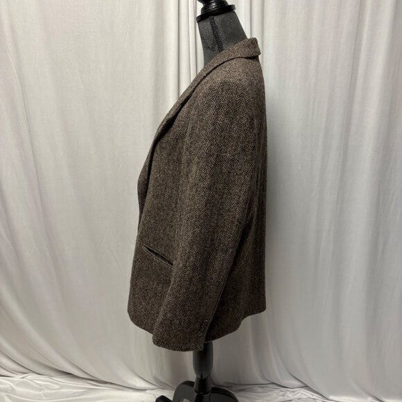 Harris Tweed Brown Herringbone Wool Blazer Womens Size 14 Vintage - Picture 4 of 12